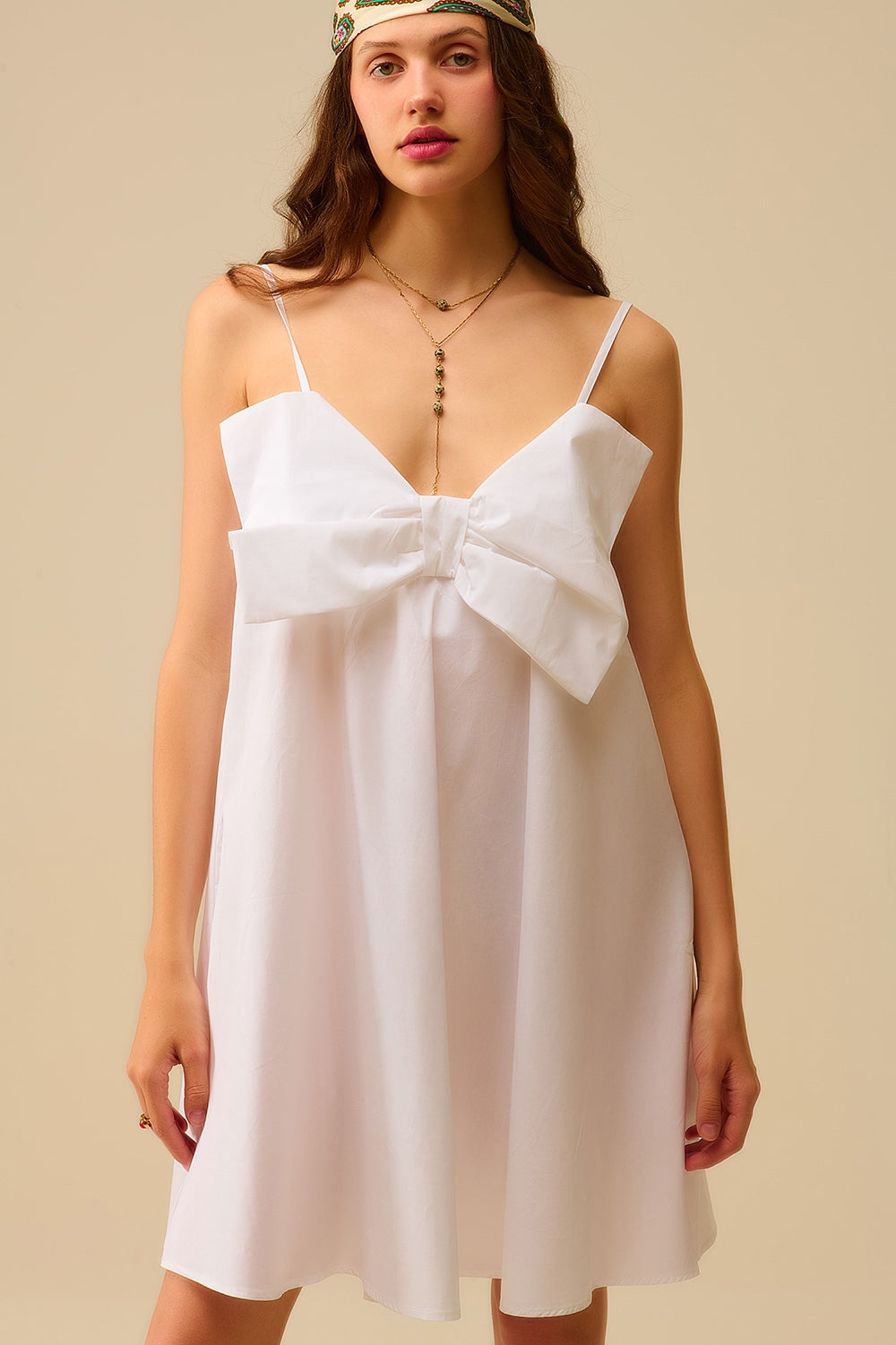 White poplin mini dress with a big bow detail - dress