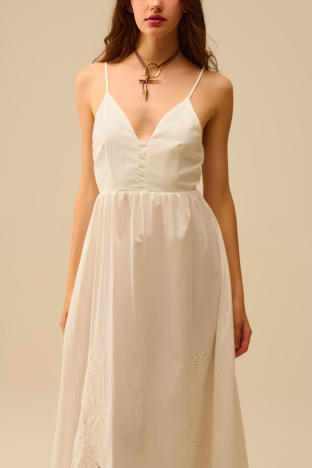 White maxi dress with embroidered palms - dress