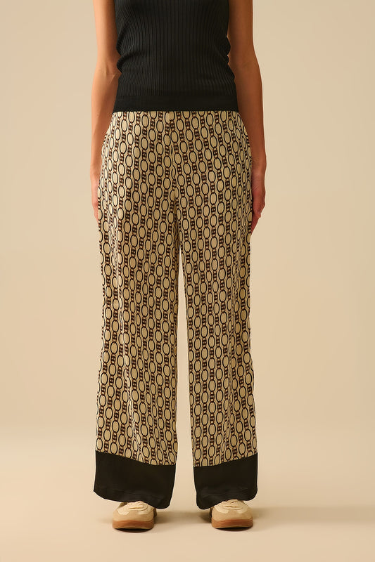 Wide-Leg Printed Pants with Chain Motif - trousers