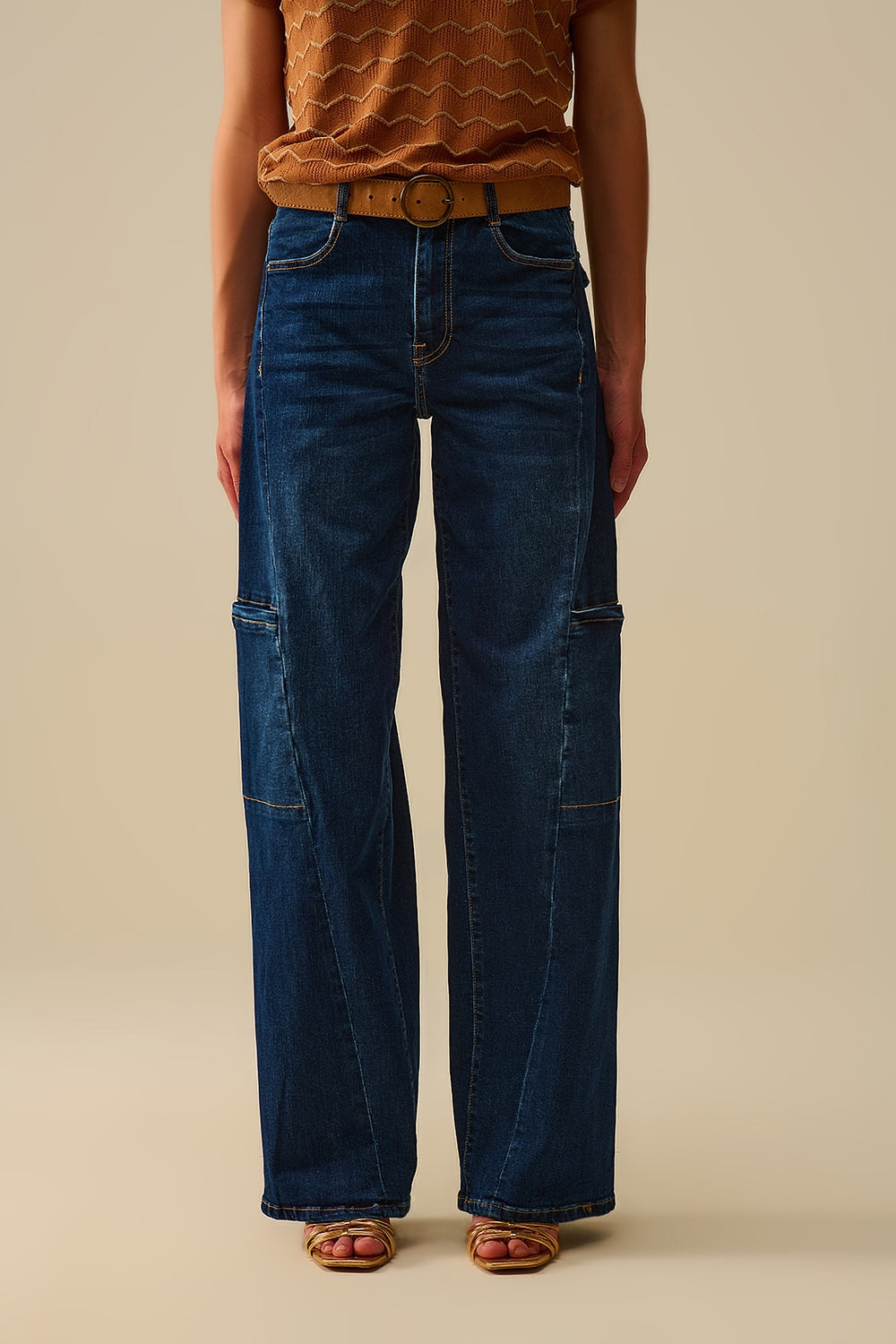High Waist Wide Leg Jeans with Side Pockets - Denim