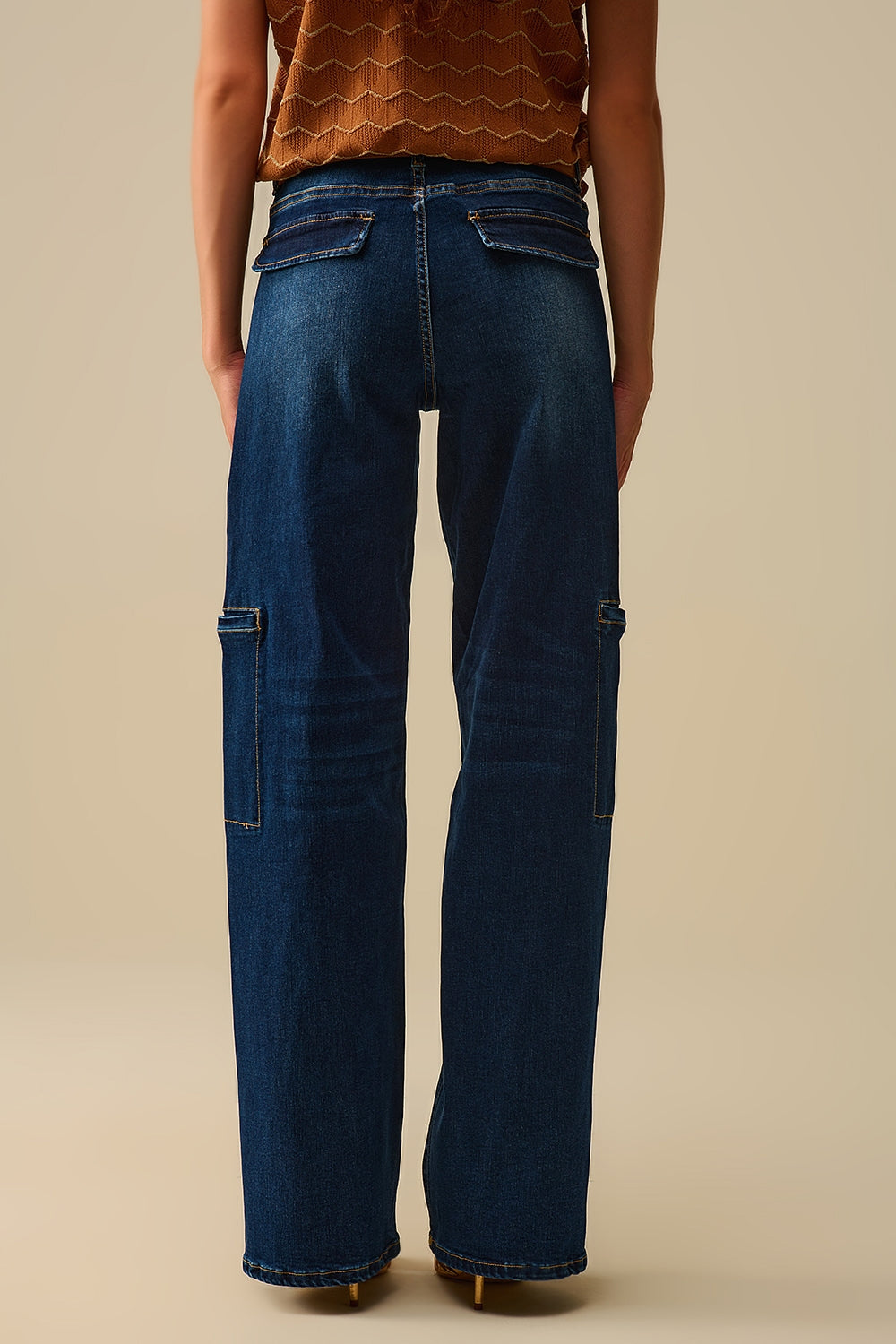 High Waist Wide Leg Jeans with Side Pockets - Denim