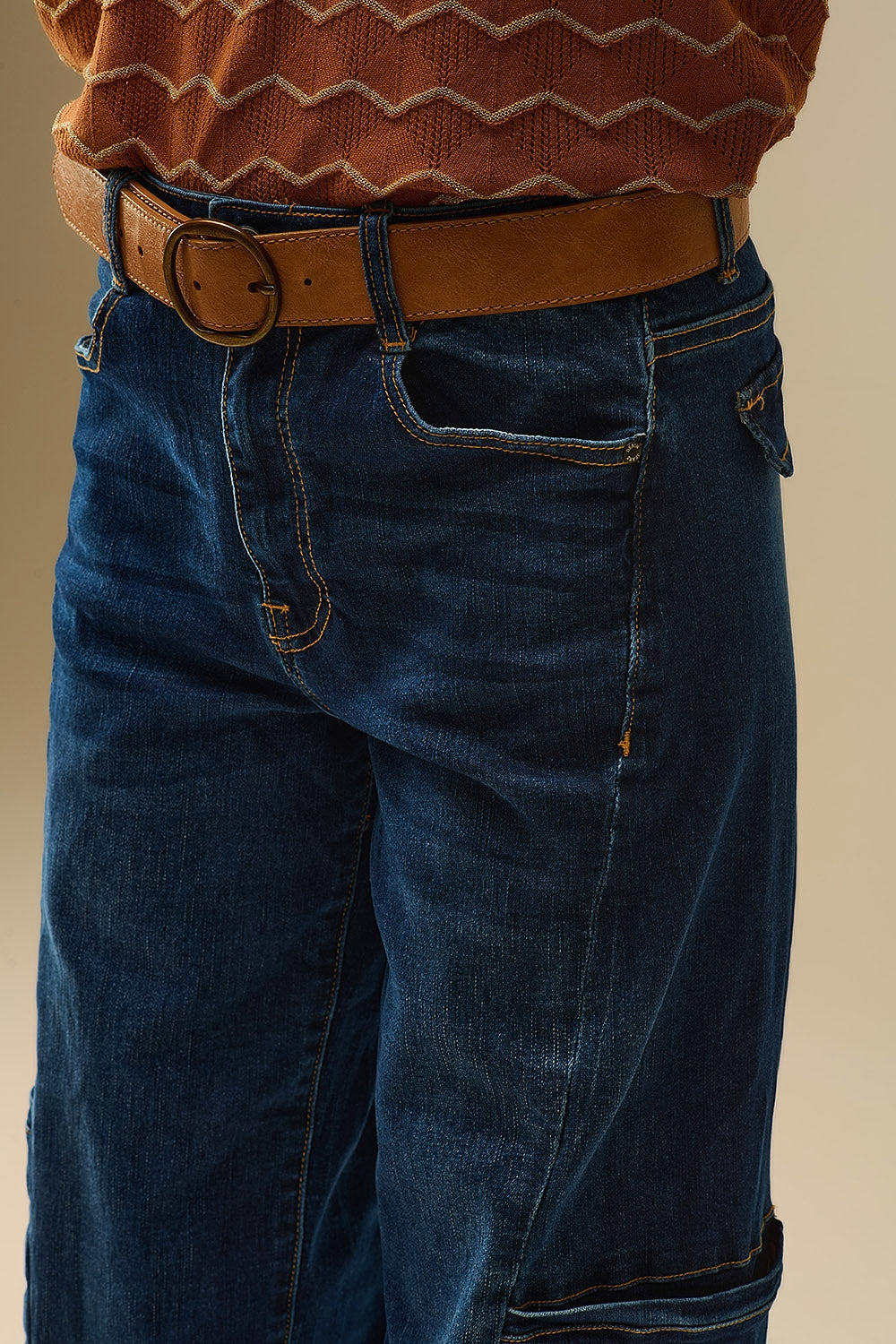 High Waist Wide Leg Jeans with Side Pockets - Denim