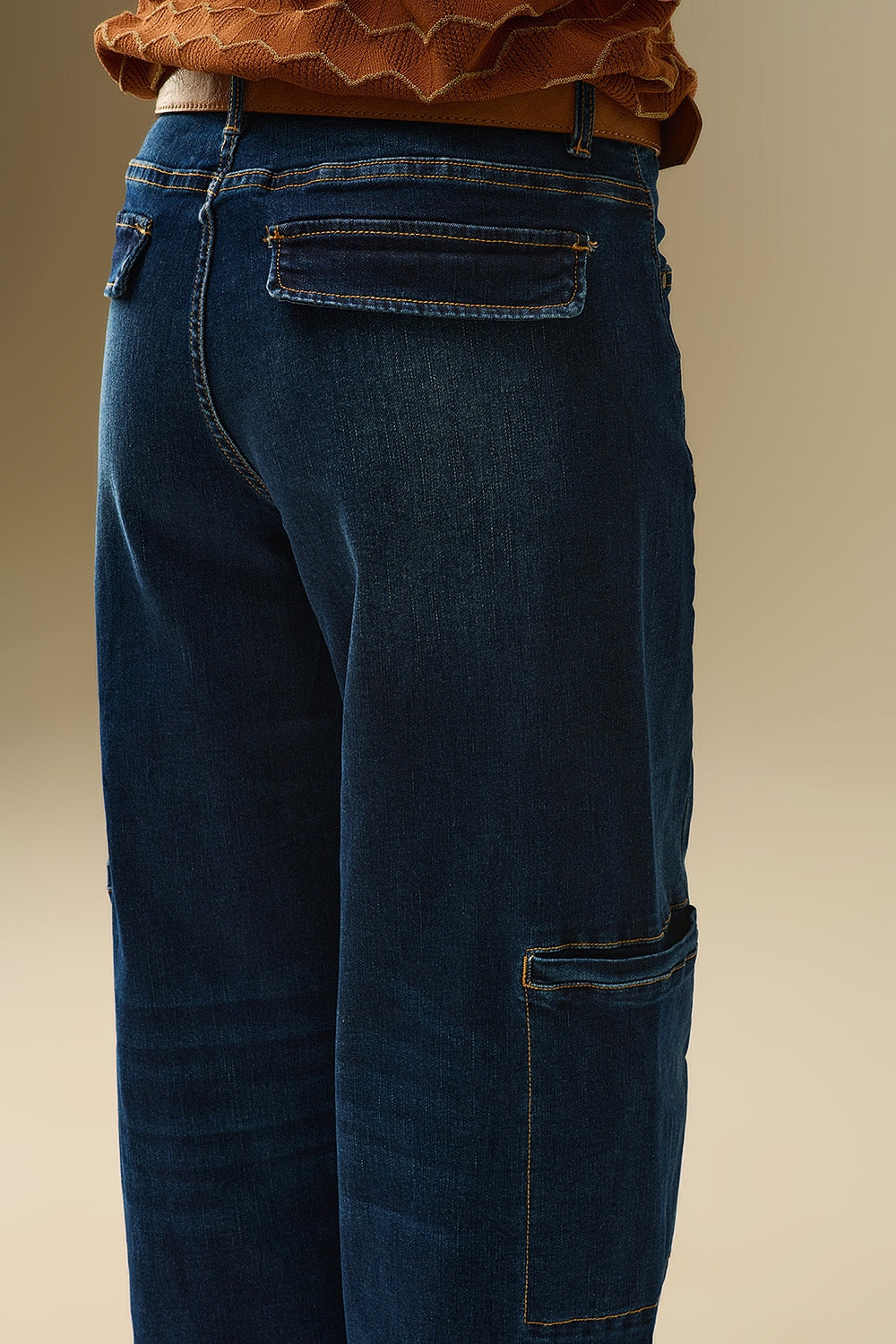 High Waist Wide Leg Jeans with Side Pockets - Denim