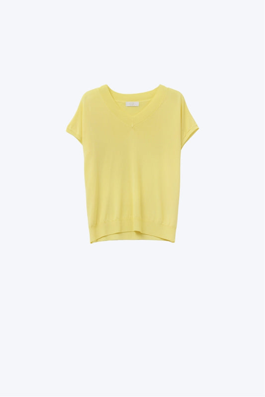 yellow fine knit V-neck sweater - Jumpers