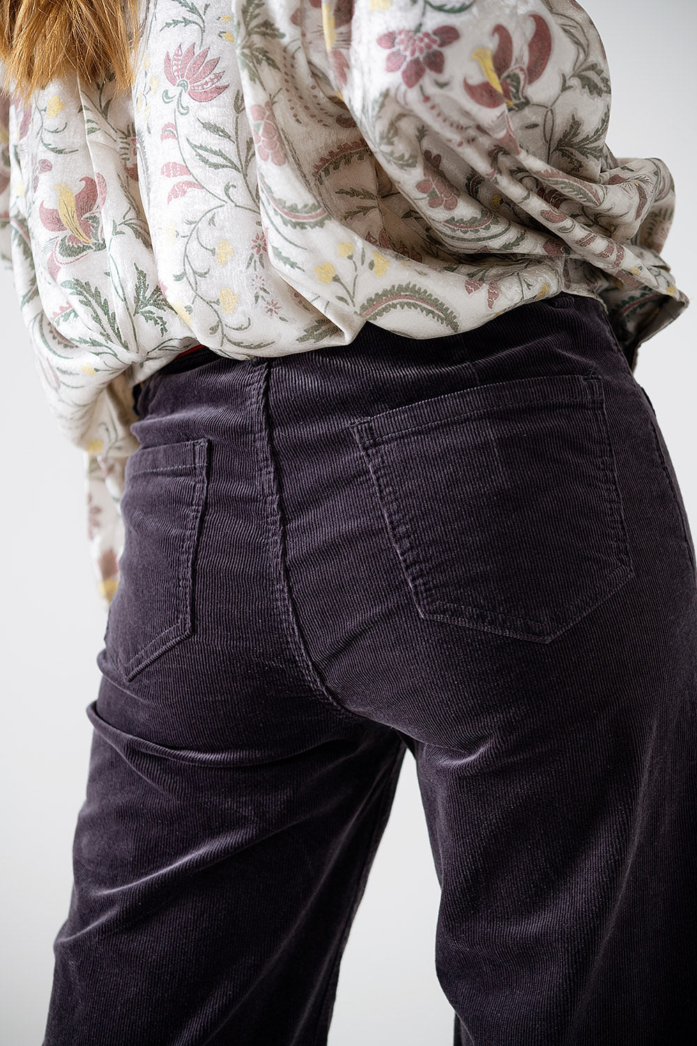 Straight Leg Corduroy Jeans in black with pockets - trousers