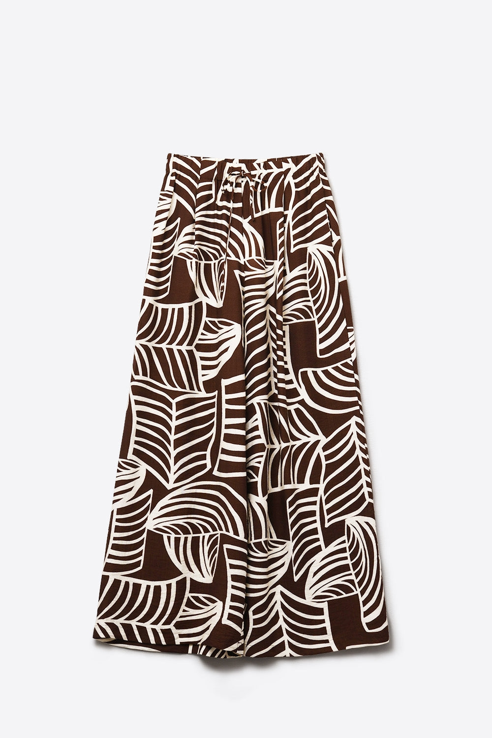 Brown Wide Leg Trousers with White Leaf Print - trousers