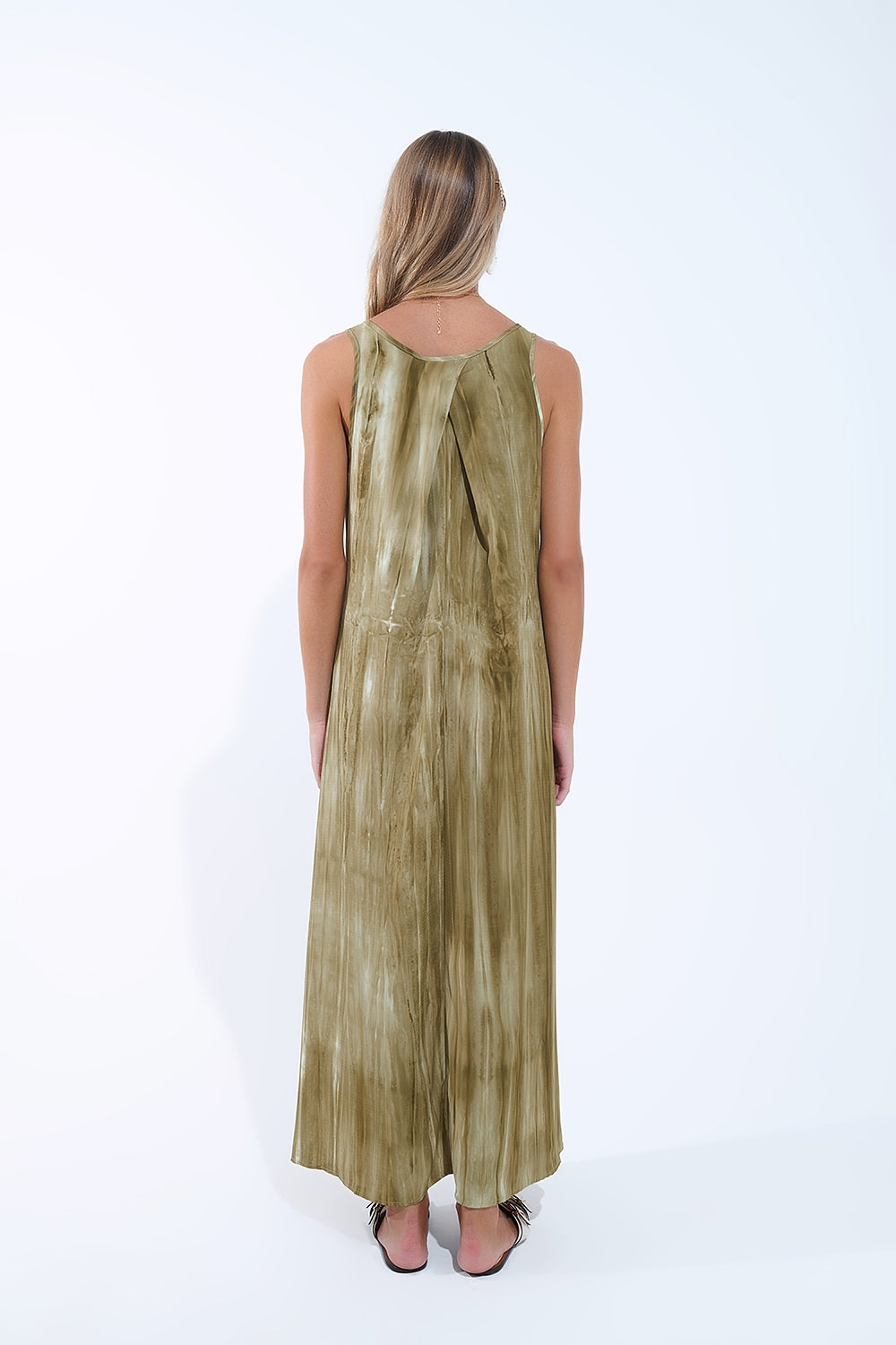 Boho Relaxed Dress in Kakhi Green Tie Dye in high quality fabric - dress
