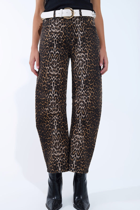 Barrel Leopard Print Jeans - trousers, Coloured Jeans