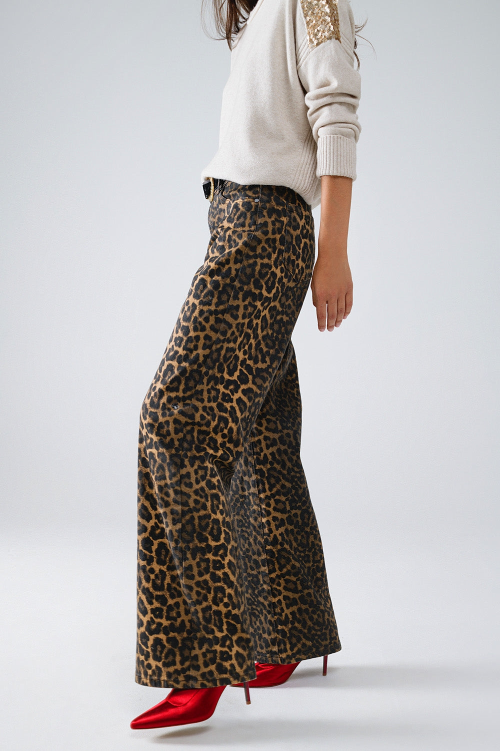 Leopard Print Straight Leg Jeans - trousers