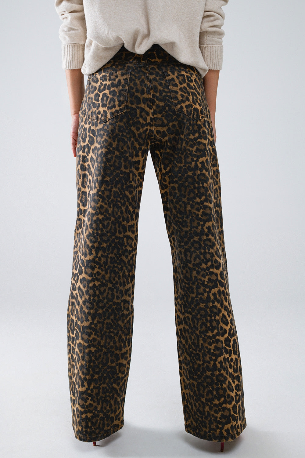 Leopard Print Straight Leg Jeans - trousers