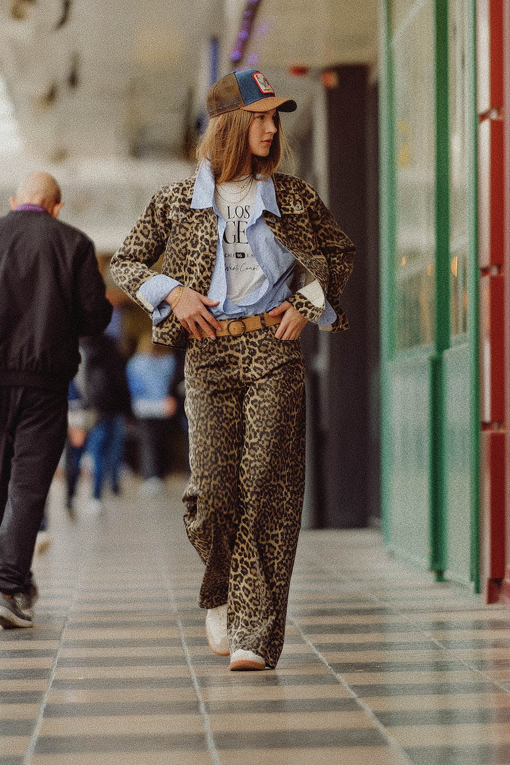Leopard print pants with front and back gradient - trousers, Coloured Jeans