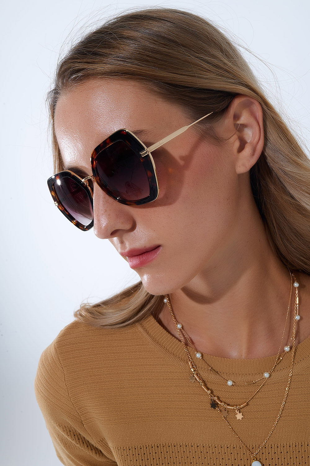 Extra Large Hexagonal Cat Eye Sunglasses in Tortoiseshell