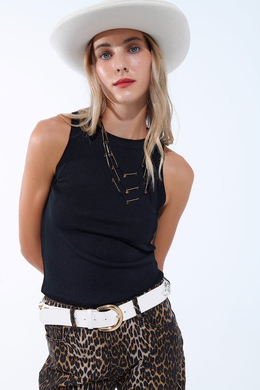 Black Ribbed fine knit Sleeveless Top