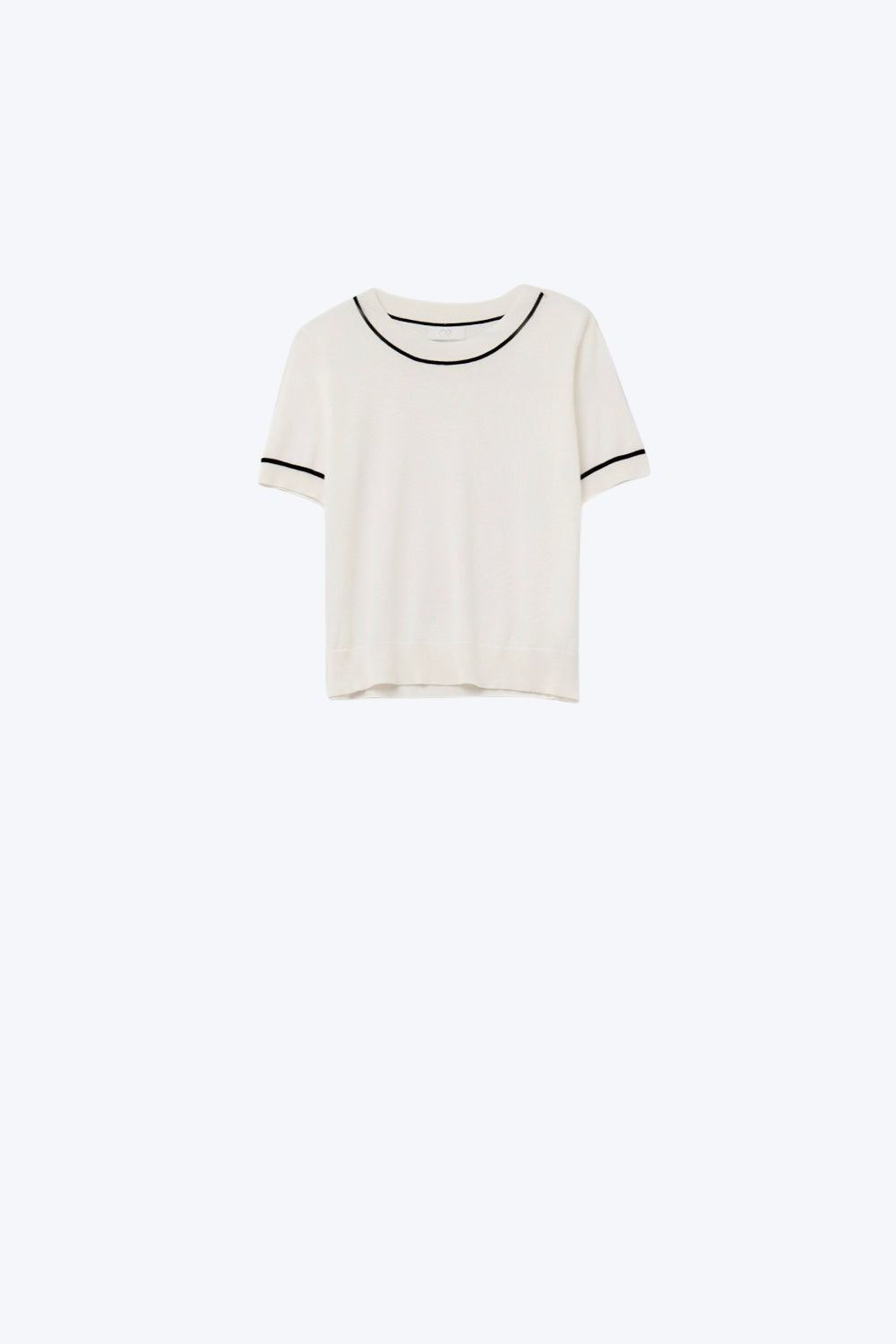 White Short Sleeve Knit Top with Black Contrast Trims