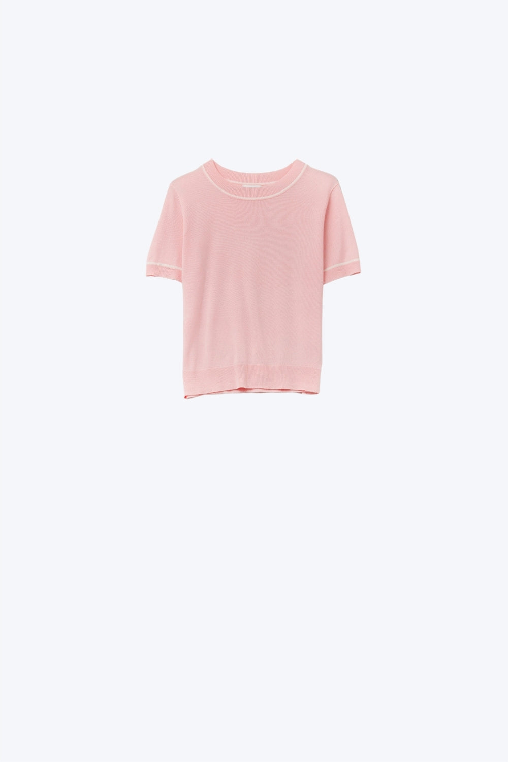 Light Pink Short Sleeve Knit Top with White Contrast Trims
