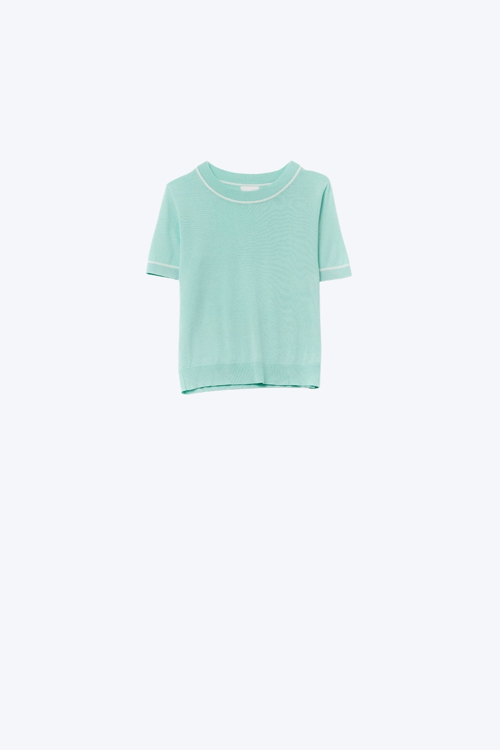 Mint Green Short Sleeve Knit Top with White Contrast Trims