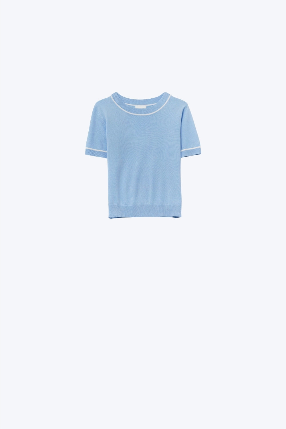 Baby Blue Short Sleeve Knit Top with Contrast Trims