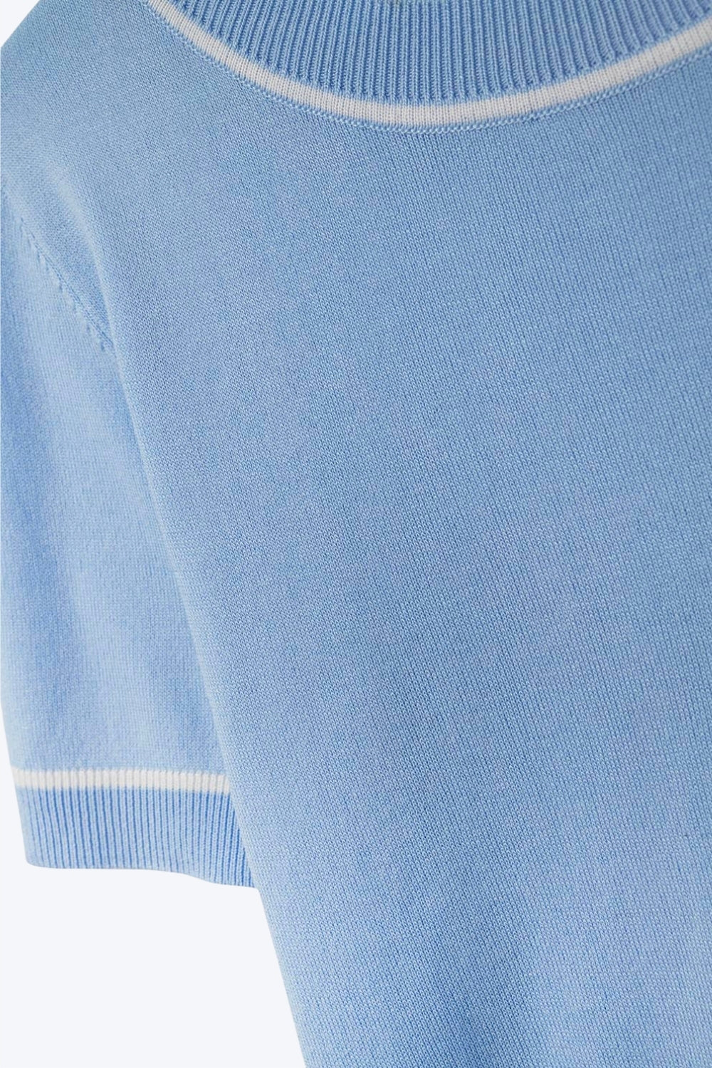Baby Blue Short Sleeve Knit Top with Contrast Trims - Jumpers