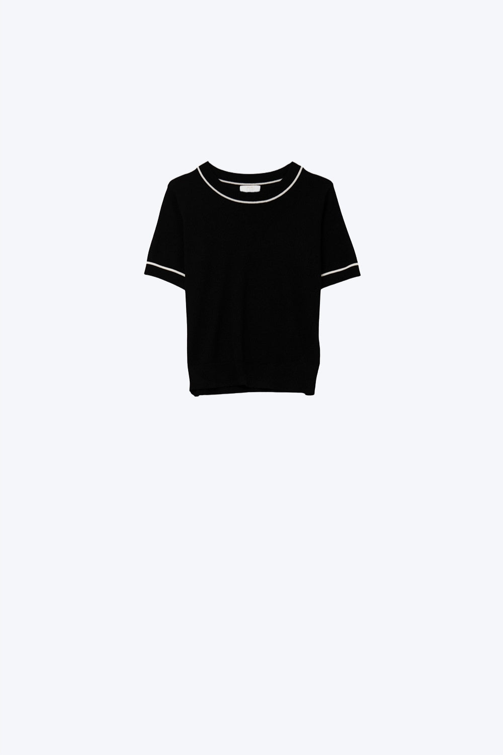 Black Short Sleeve Knit Top with Contrast Trims - Jumpers