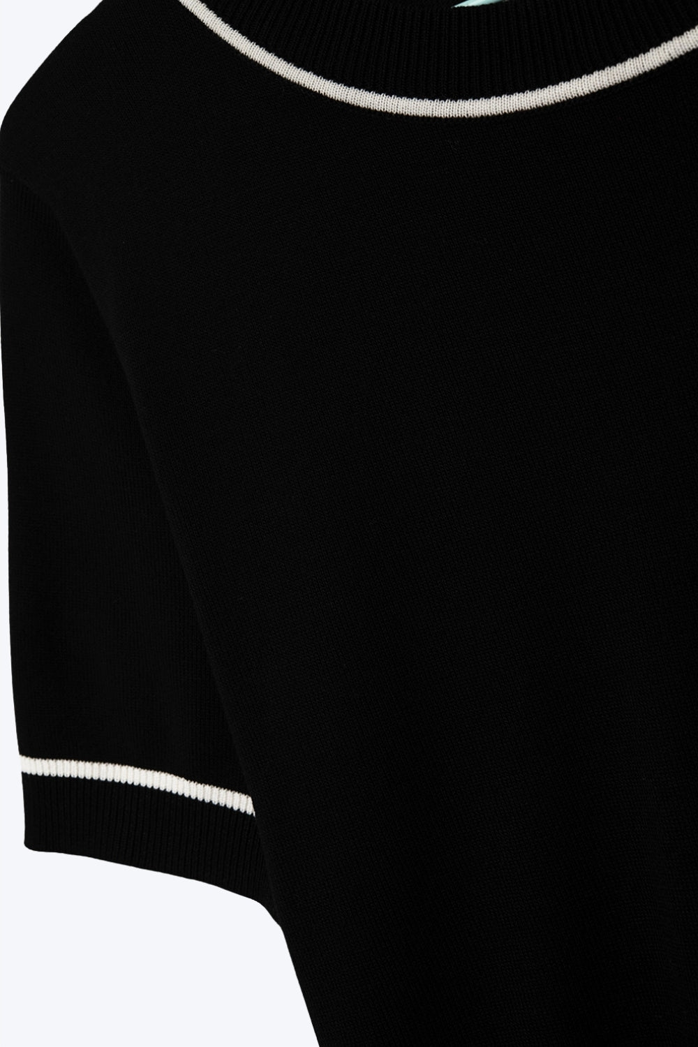 Black Short Sleeve Knit Top with Contrast Trims - Jumpers