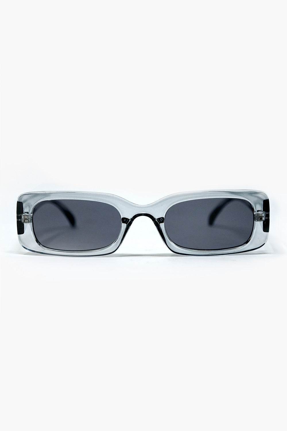 Rectangular Grey Transparent Sunglasses with Dark Smoke Lenses