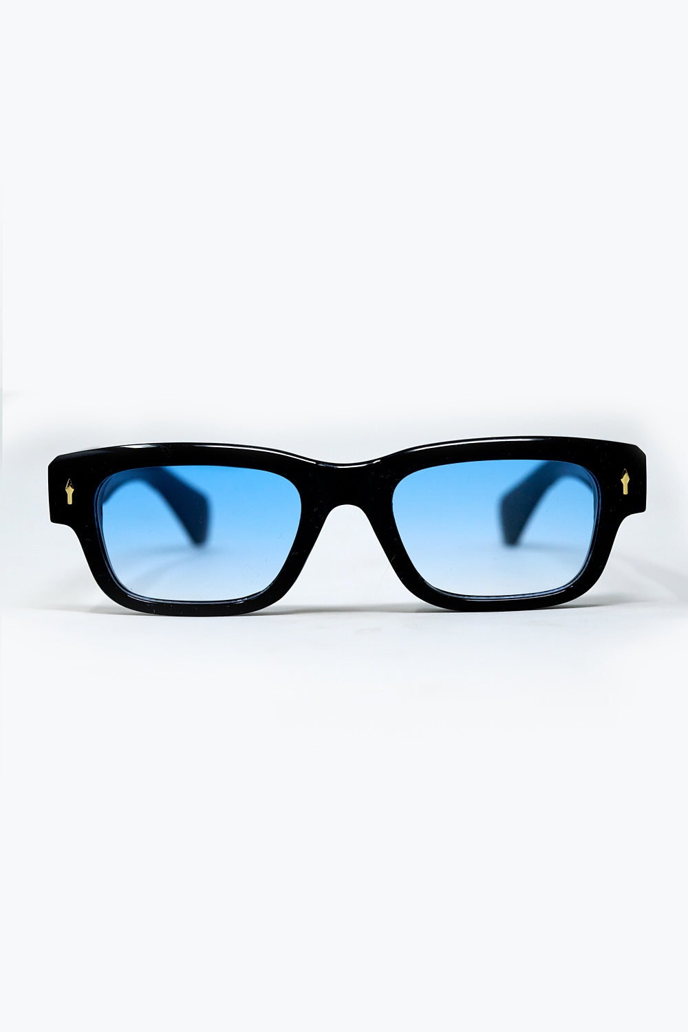 Black sunglasses with oval frame with gold detail and blue glass - Sunglasses