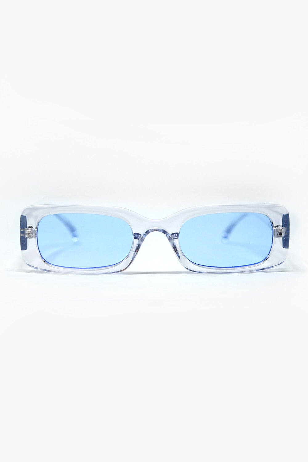 Rectangular Transparent Sunglasses with blue Smoke Lenses