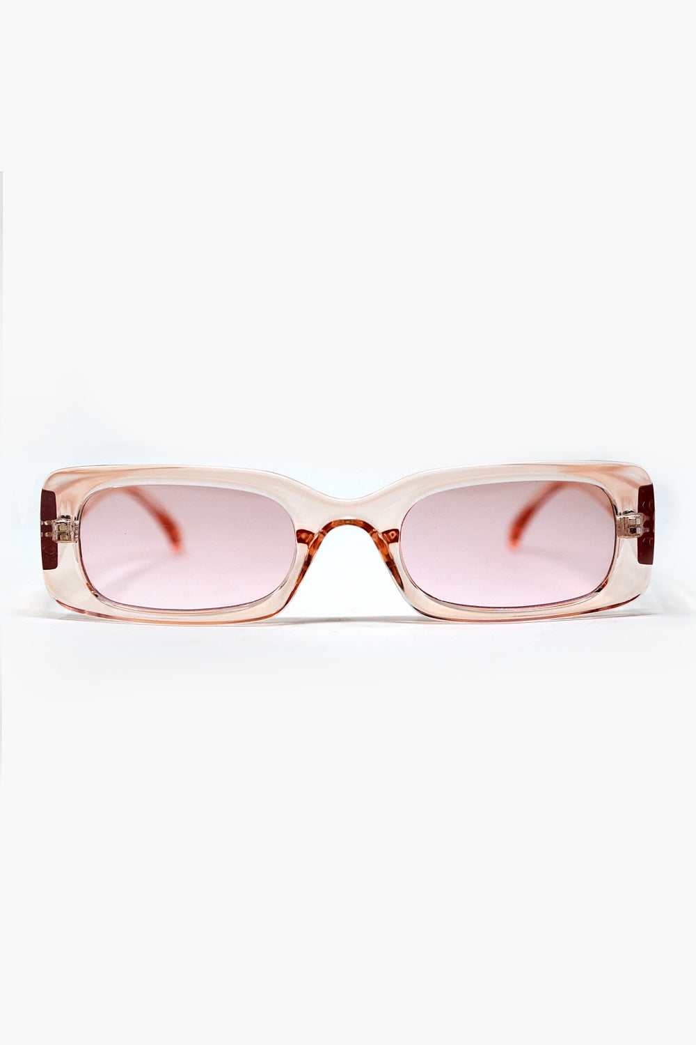 Rectangular Pink Transparent Sunglasses with pink Smoke Lenses