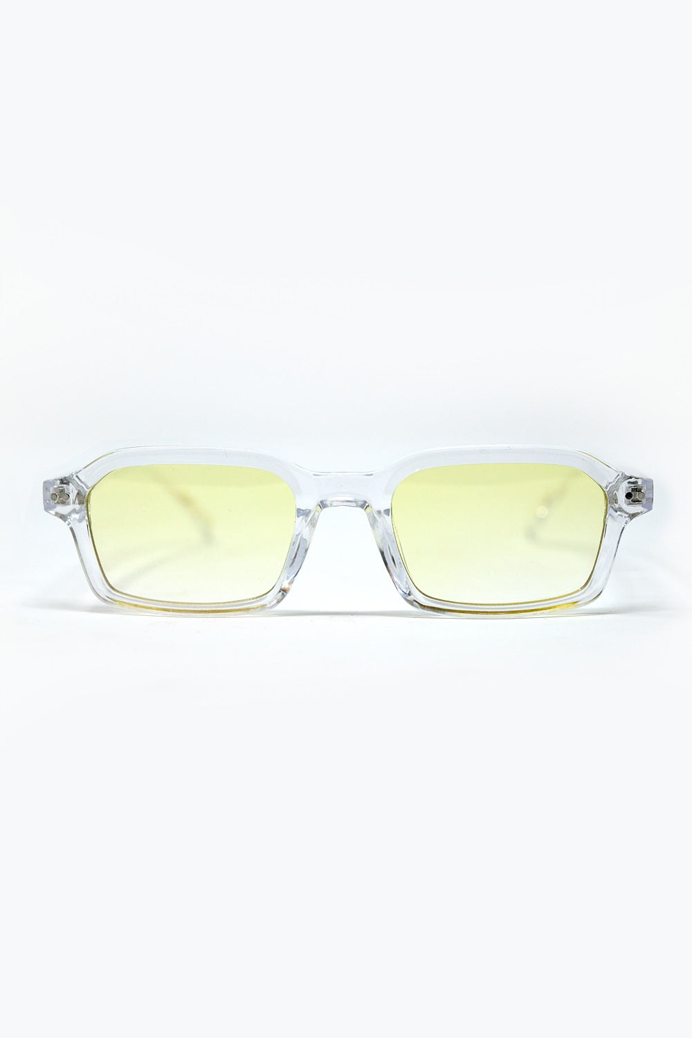 Rectangular Thick Acetate Clear Frame Sunglasses  With Yellow Smoke Lense