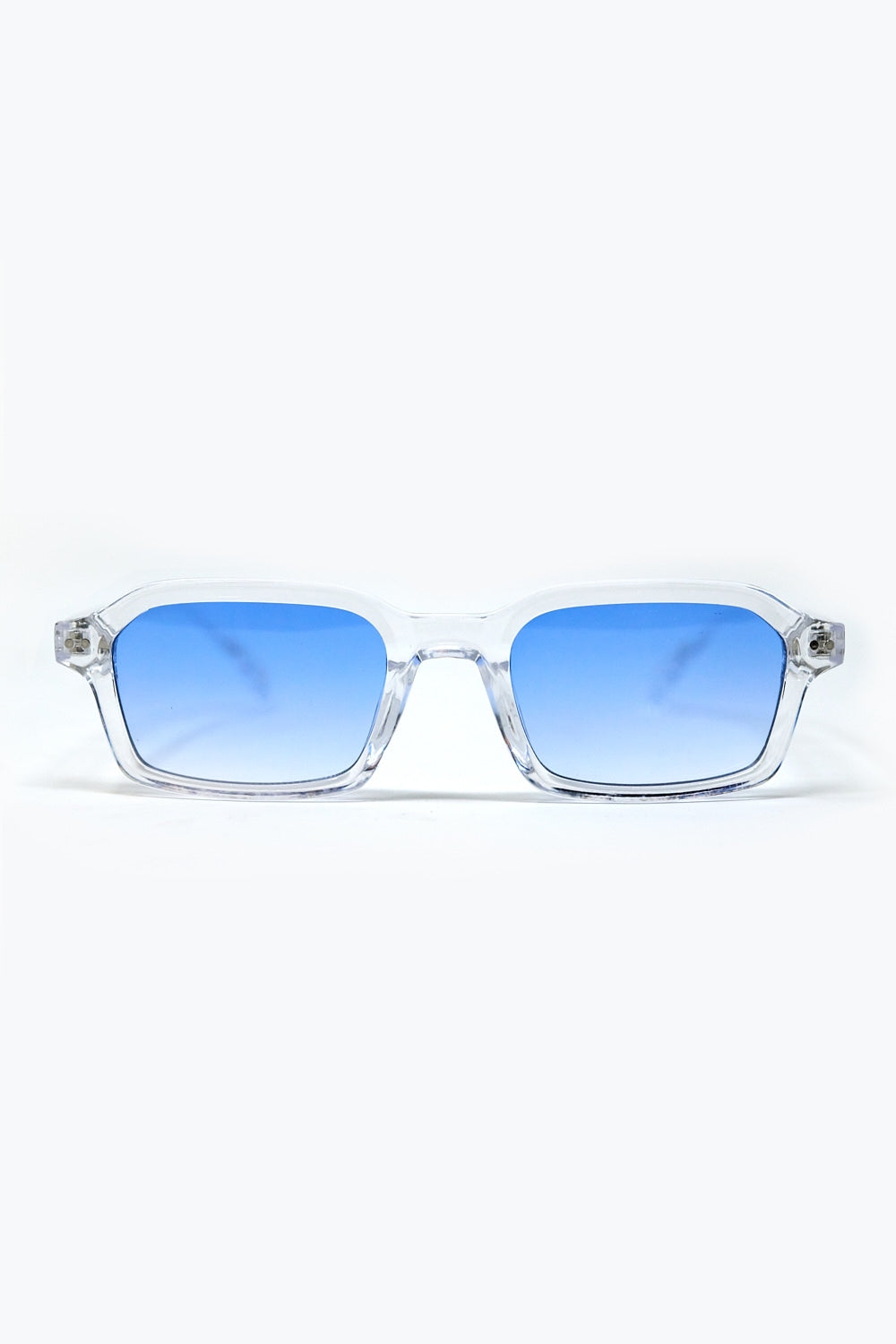 Rectangular Thick Acetate Clear Frame Sunglasses  With blue Smoke Lense