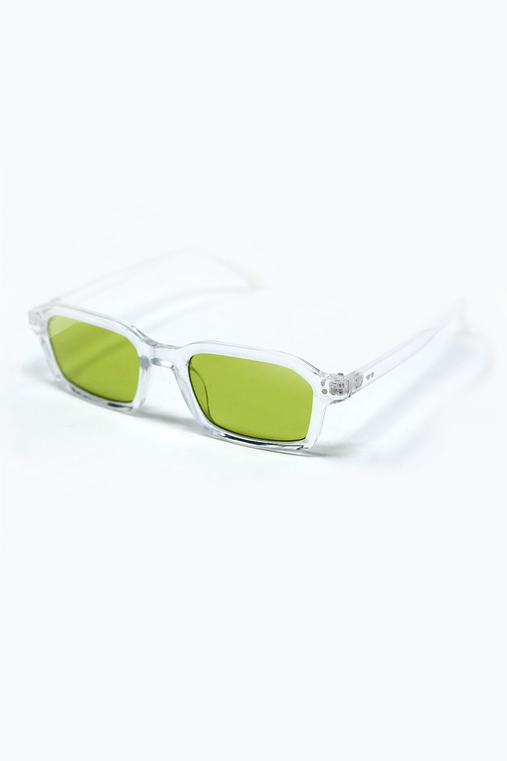 Rectangular Thick Acetate Clear Frame Sunglasses  With Green Smoke Lense