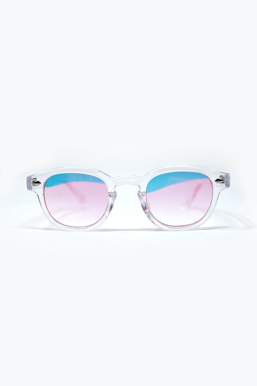 Clear Round Sunglasses With BabyPink Gradient Lense