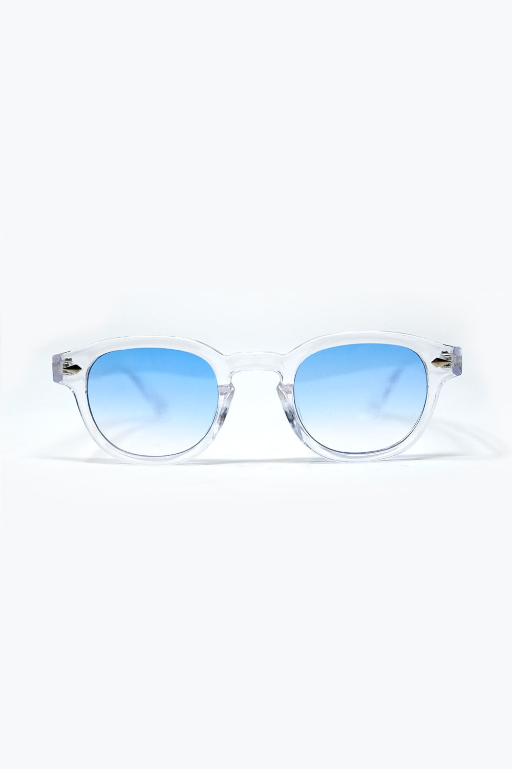Clear Round Sunglasses With Light Blue Gradient Lense