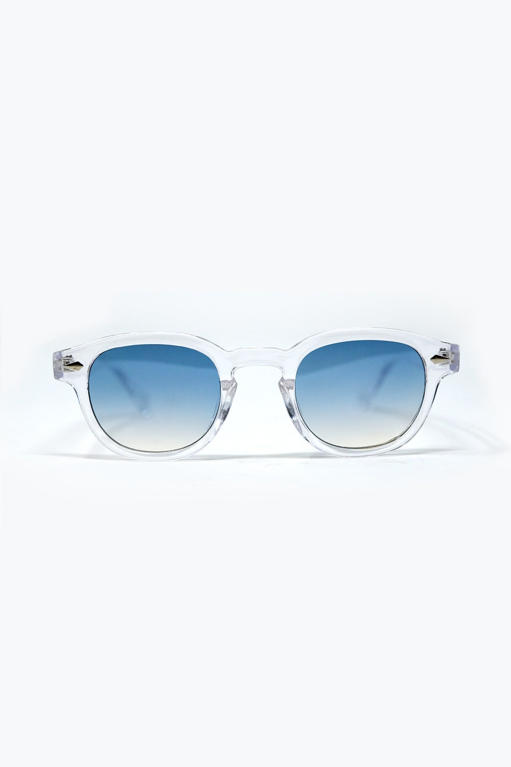 Clear Round Sunglasses With Blue Gradient Lense
