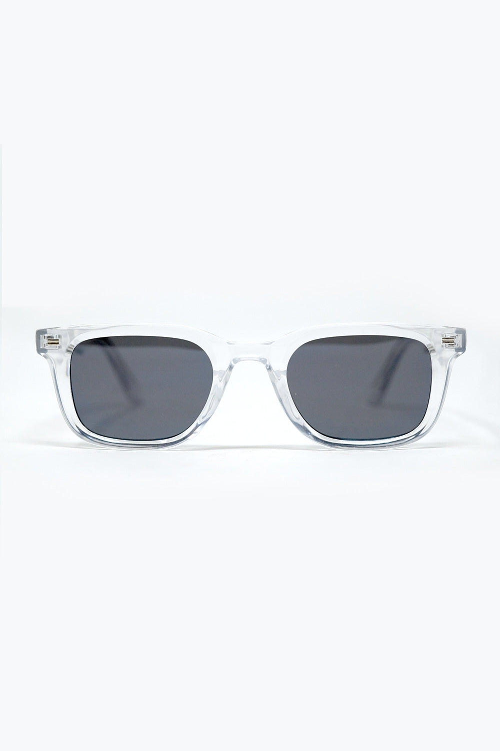 Clear Square Sunglasses with Black Gradient Lenses and metal side detail