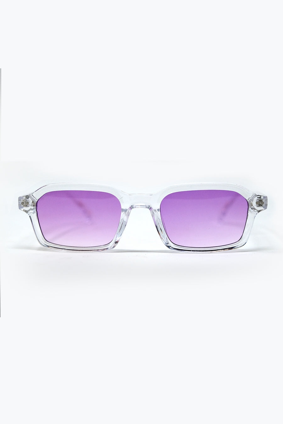Rectangular Thick Acetate Clear Frame Sunglasses  With Purple Smoke Lense
