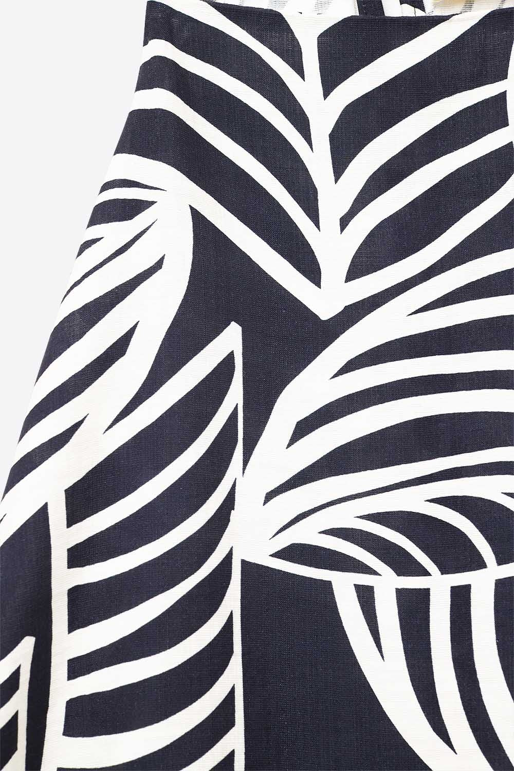 Navy and White Sleeveless Halter Top with White Leaf Print