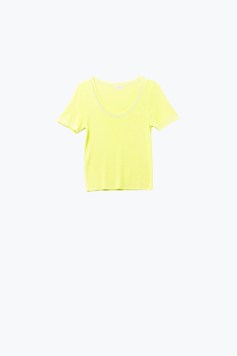 Short Sleeve sweater In yellow With Silver Seam at Round Neck