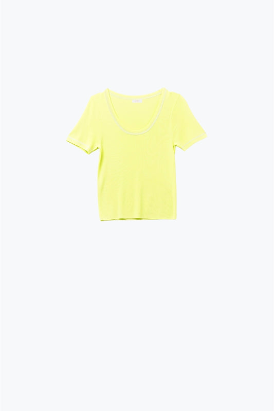 Short Sleeve sweater In yellow With Silver Seam at Round Neck