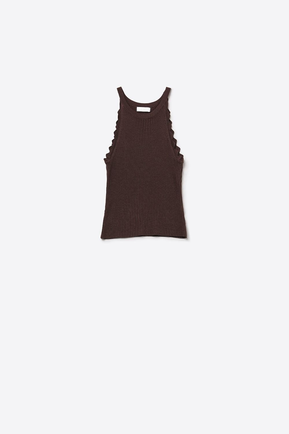 Ribbed Halter Top With Scalloped Finish in brown