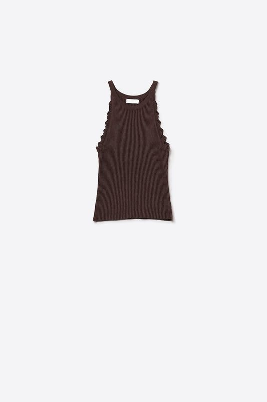 Ribbed Halter Top With Scalloped Finish in brown - Tops