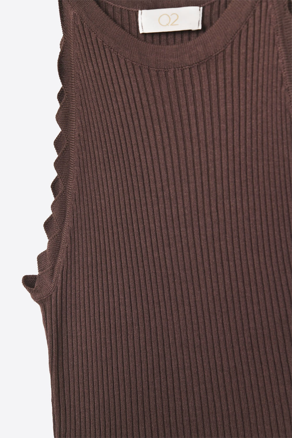 Ribbed Halter Top With Scalloped Finish in brown - Tops