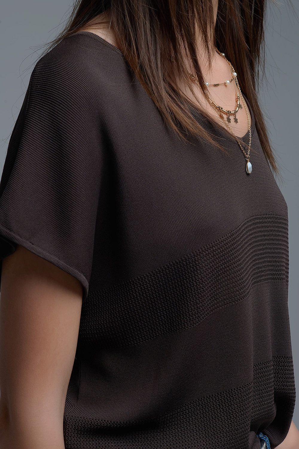 Brown Striped Texture Knit sweater - Jumpers