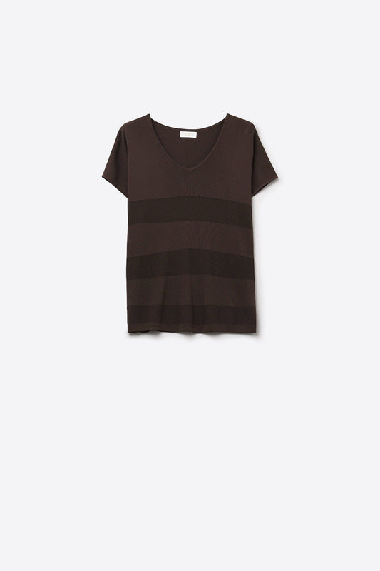 Brown Striped Texture Knit sweater - Jumpers