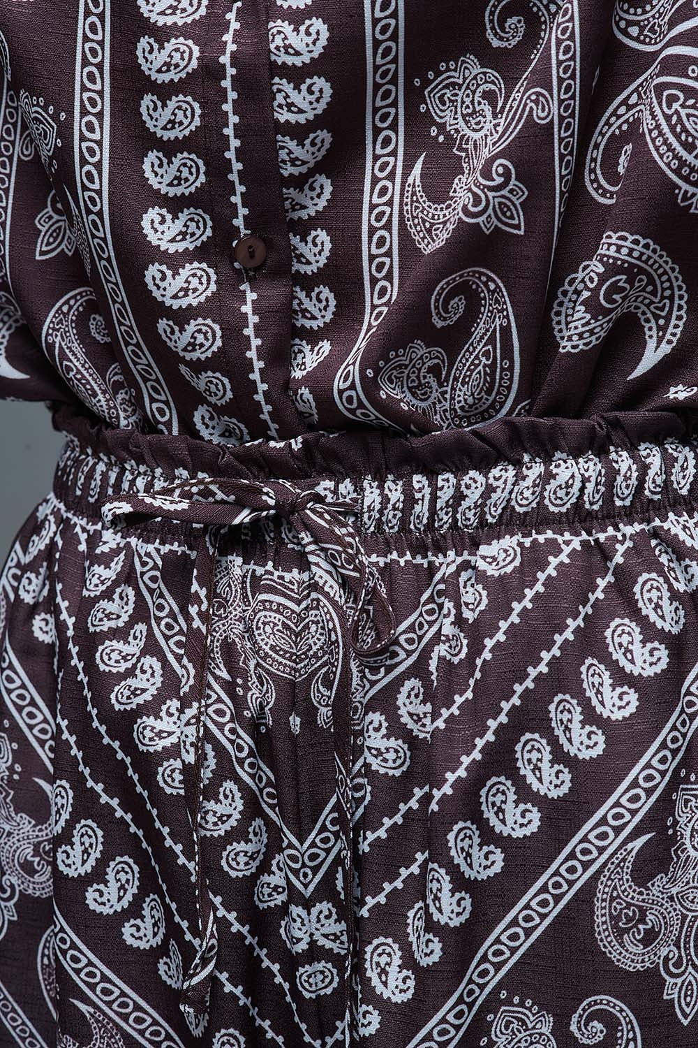 Relaxed Paisley Print Pants With Adjustable Drawstring in Brown - trousers