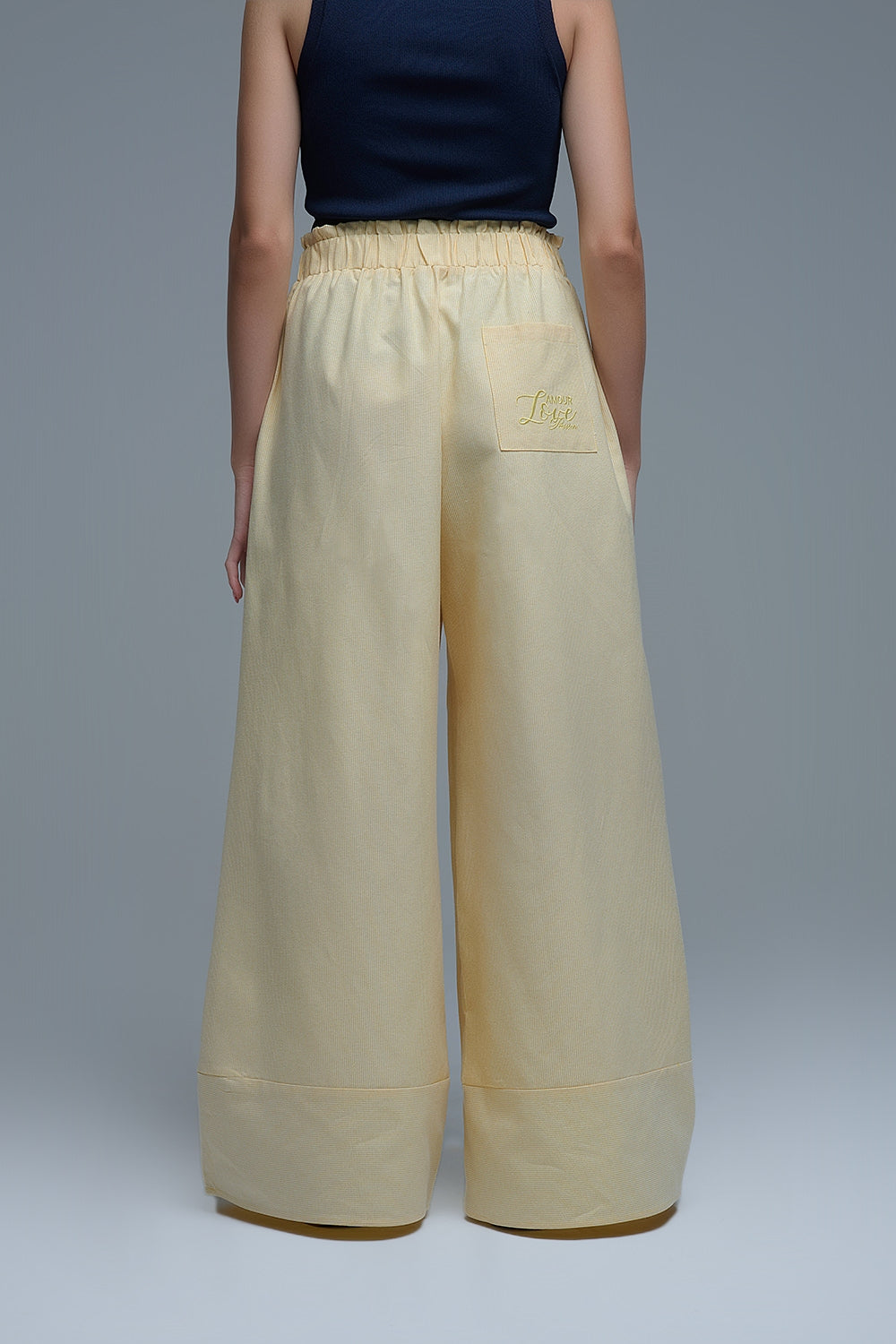 Yellow Striped Palazzo Pants with extra wide leg - trousers