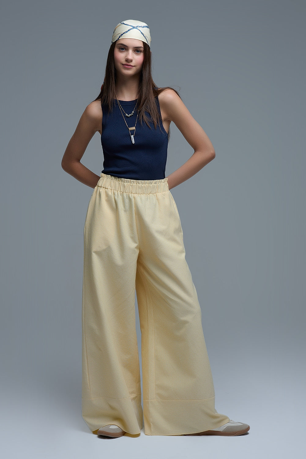 Yellow Striped Palazzo Pants with extra wide leg - trousers