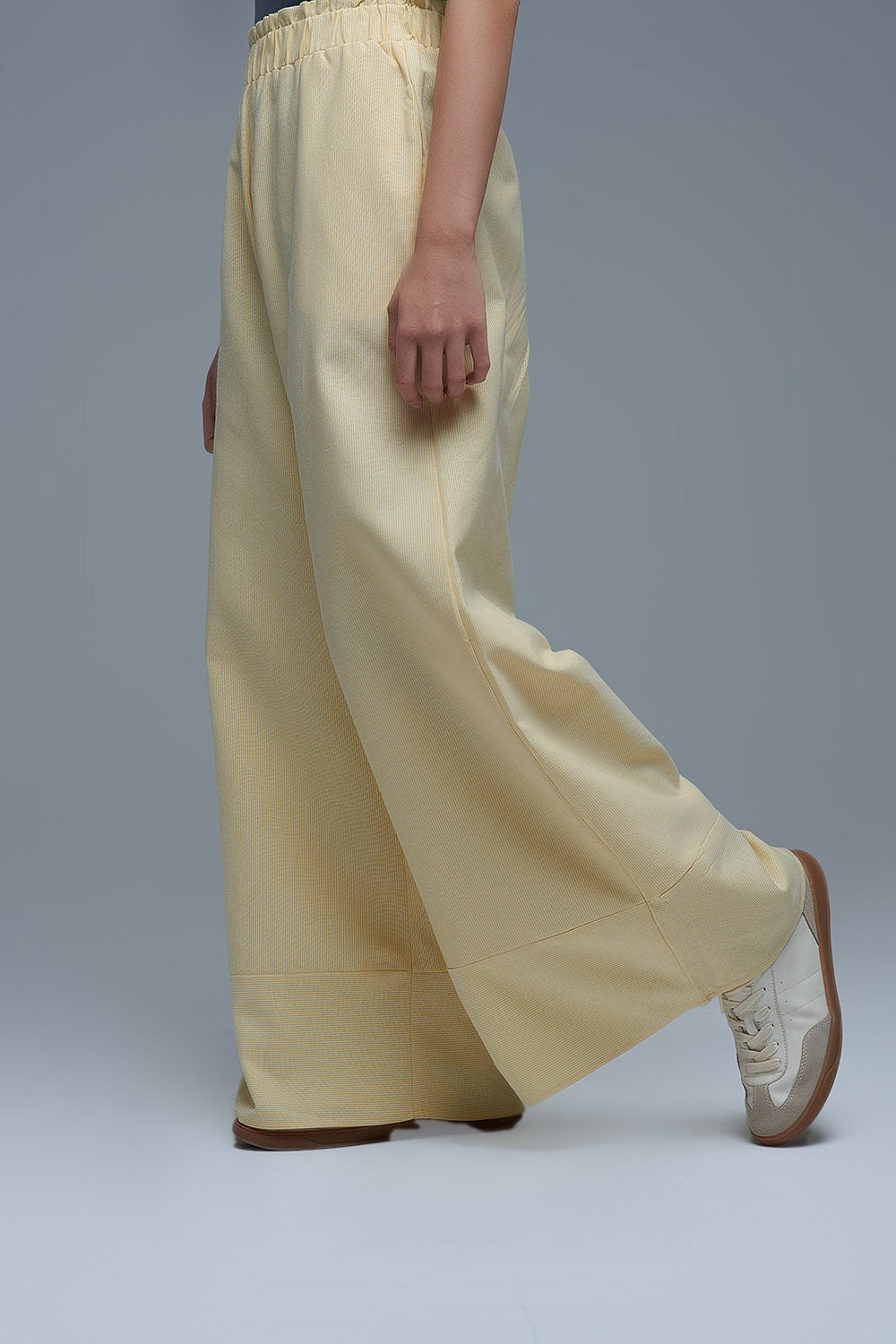 Yellow Striped Palazzo Pants with extra wide leg - trousers