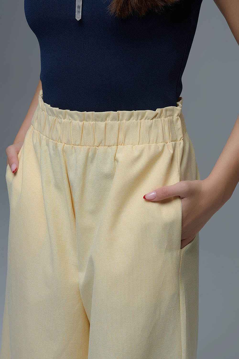 Yellow Striped Palazzo Pants with extra wide leg - trousers