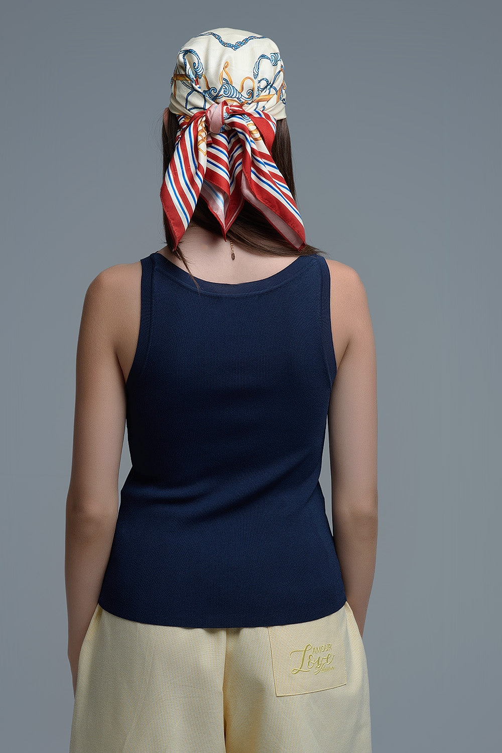Navy Ribbed fine knit Sleeveless Top - Jumpers